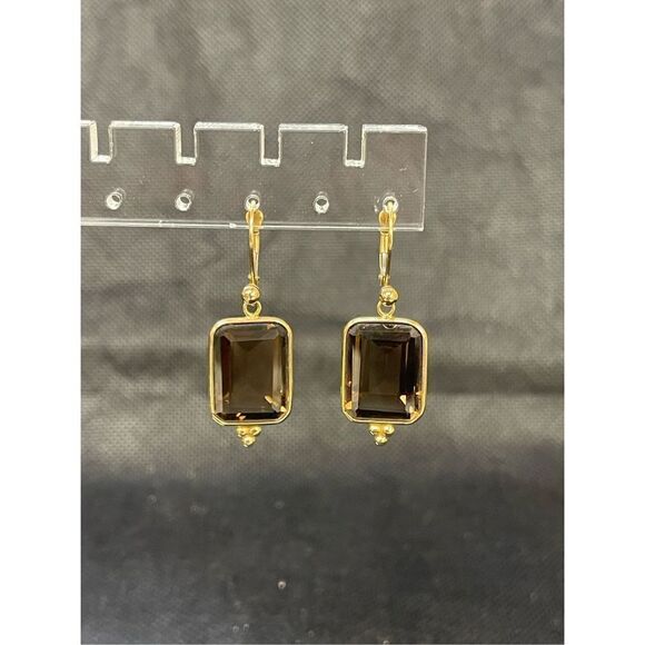 Gold 14k Smokey Quartz Drop Earrings - Picture 1 of 5